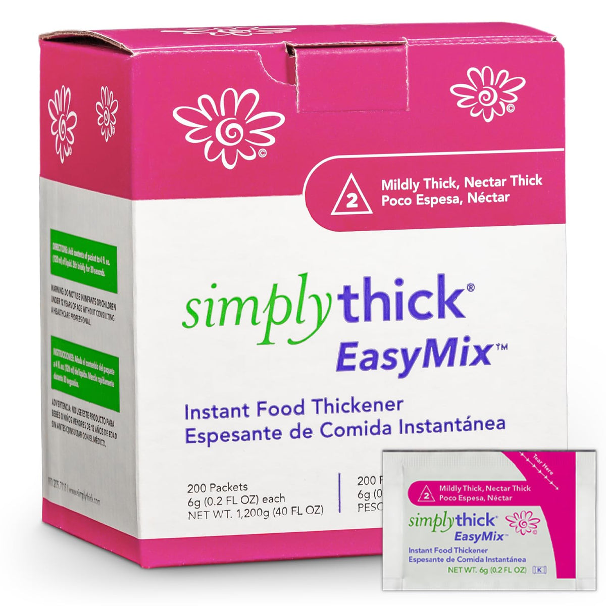 SimplyThick EasyMix packet being poured into a glass to create nectar-thick beverage