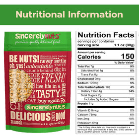 Sincerely Nuts fiber-rich roasted soybeans, satisfying snack with fiber.