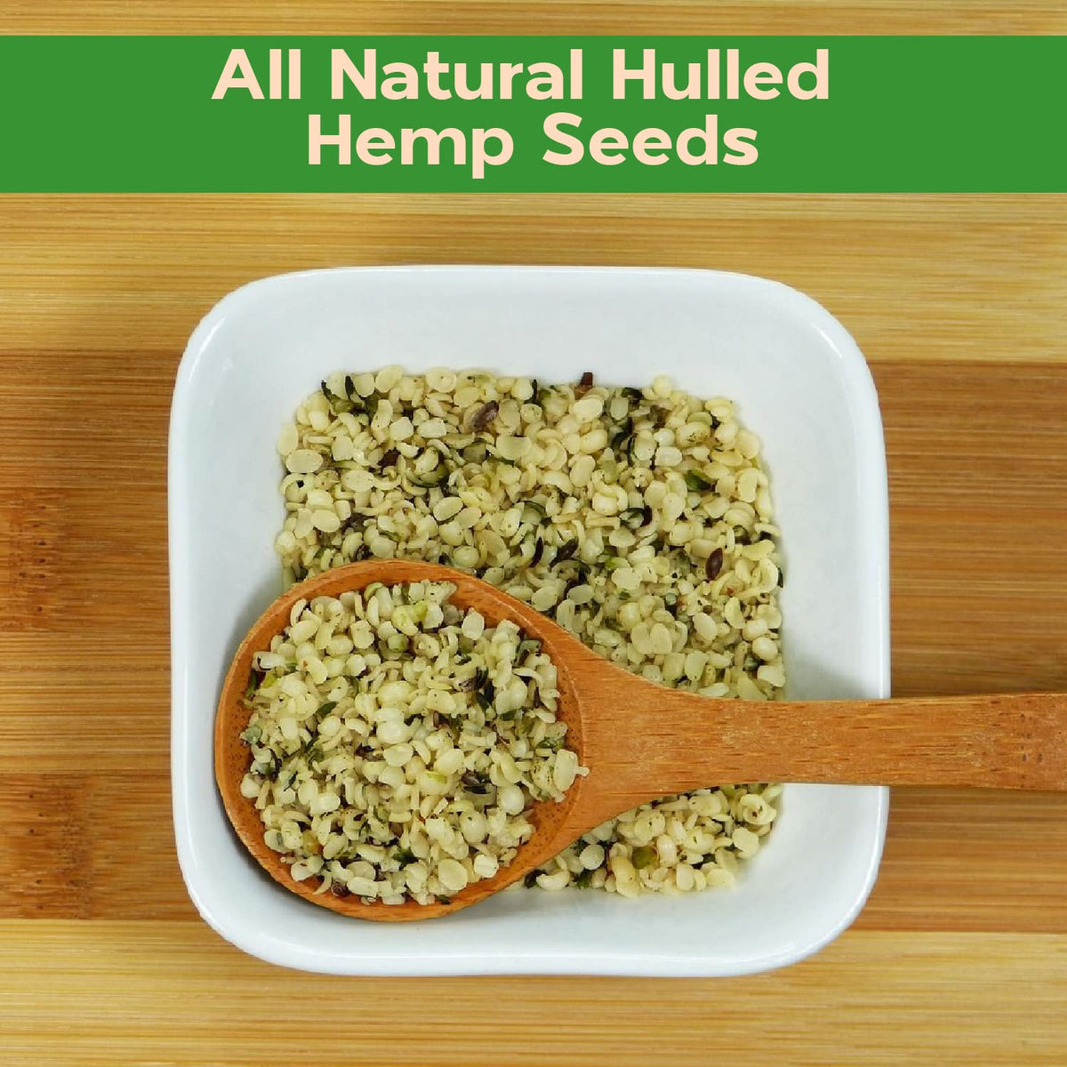 Closeup of Sincerely Nuts hulled hemp seeds highlighting light, crunchy texture.