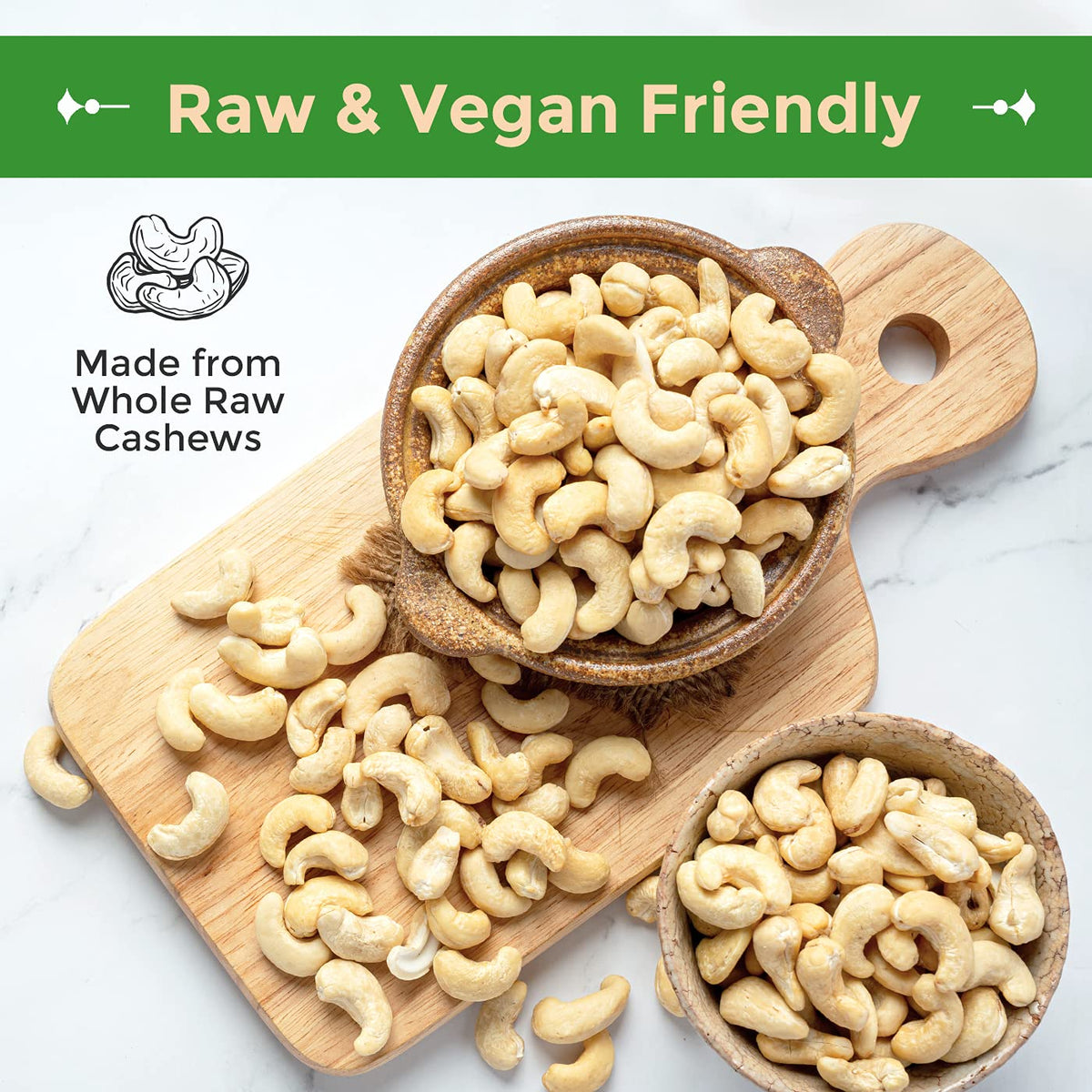 Sincerely Nuts raw cashews pouring into a bowl, ideal for trail mixes.