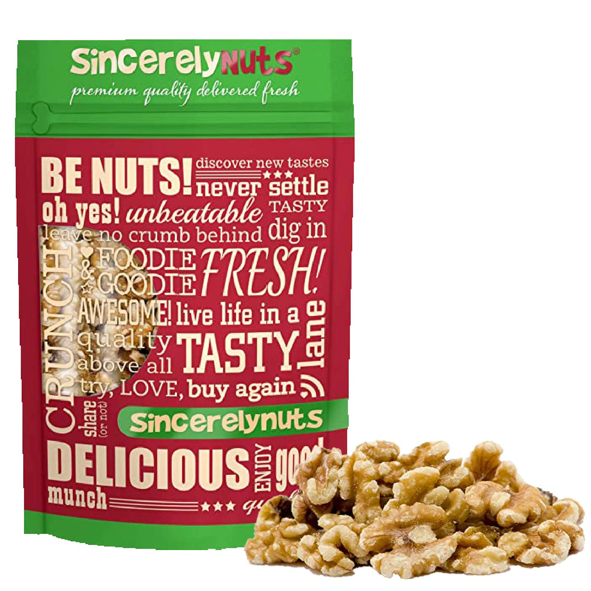 Sincerely Nuts raw shelled walnuts in a 2lb bag, ready to eat.