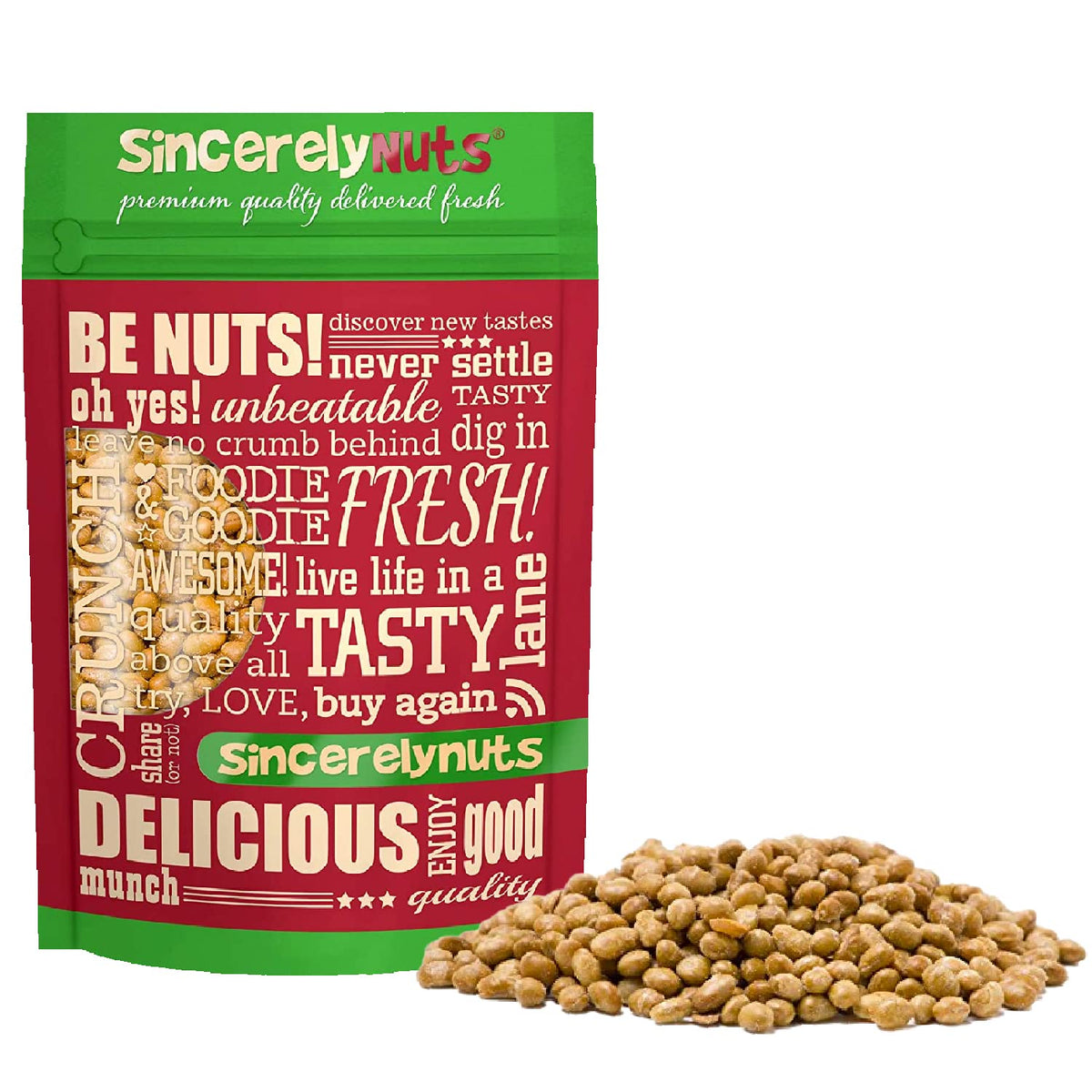 Sincerely Nuts roasted soybeans lightly salted bag front, gluten-free snack.