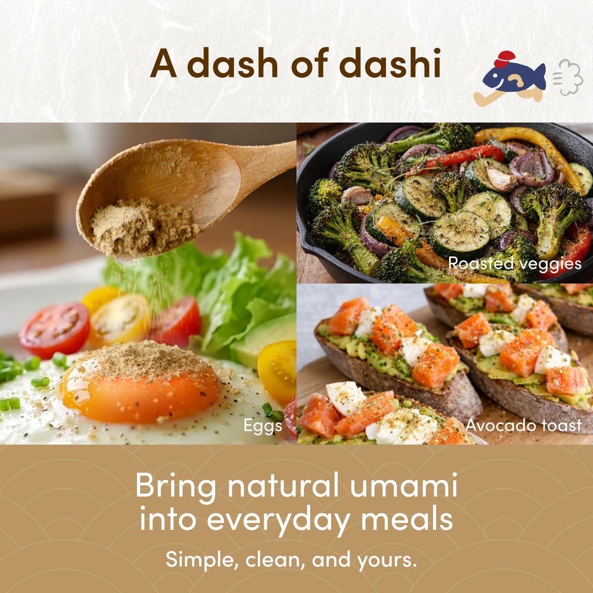 Sincerite Sapporo Dashi Powder sprinkled on eggs for enhanced flavor.