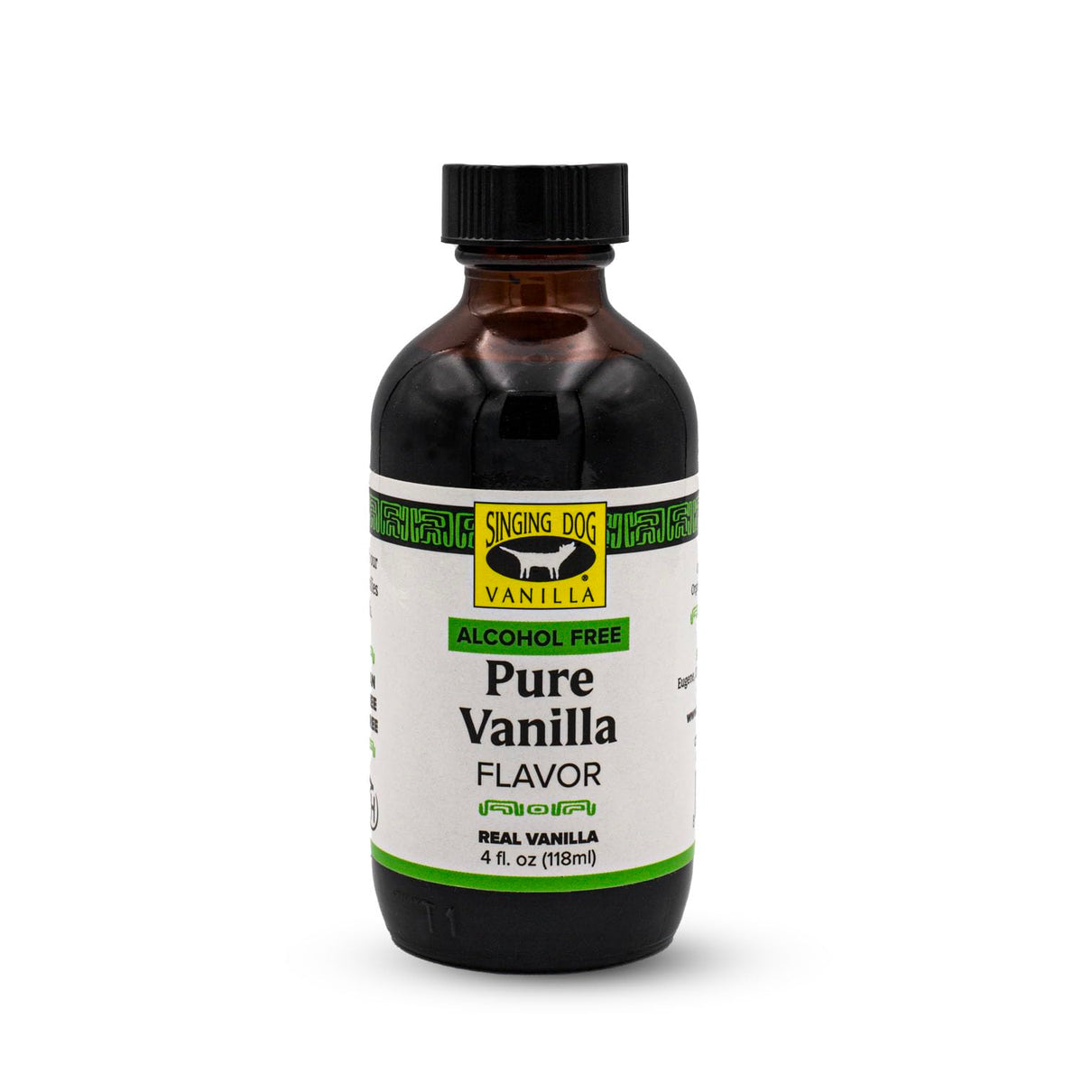 Singing Dog Vanilla Pure Flavor bottle with alcohol-free vanilla aroma for versatile baking