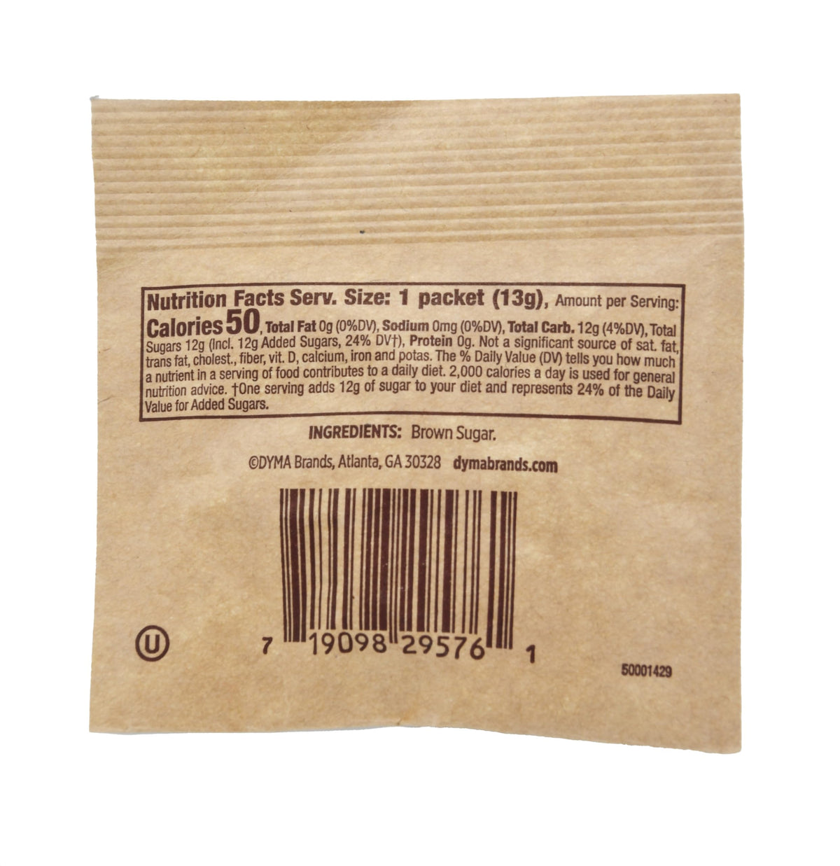 Single Serv brown sugar packets — neatly on kitchen counter for easy access.