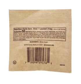Single Serv brown sugar packets — neatly on kitchen counter for easy access.