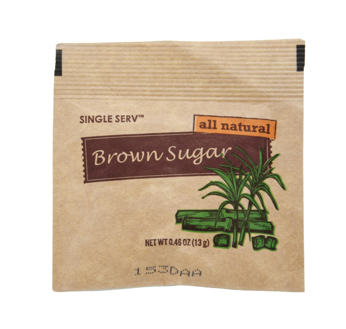 Single Serv brown sugar packets — open packet for quick, mess-free sweetness.