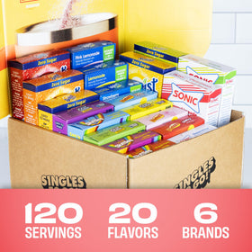 Singles To Go assorted flavors display featuring Sonic Starburst Skittles for variety