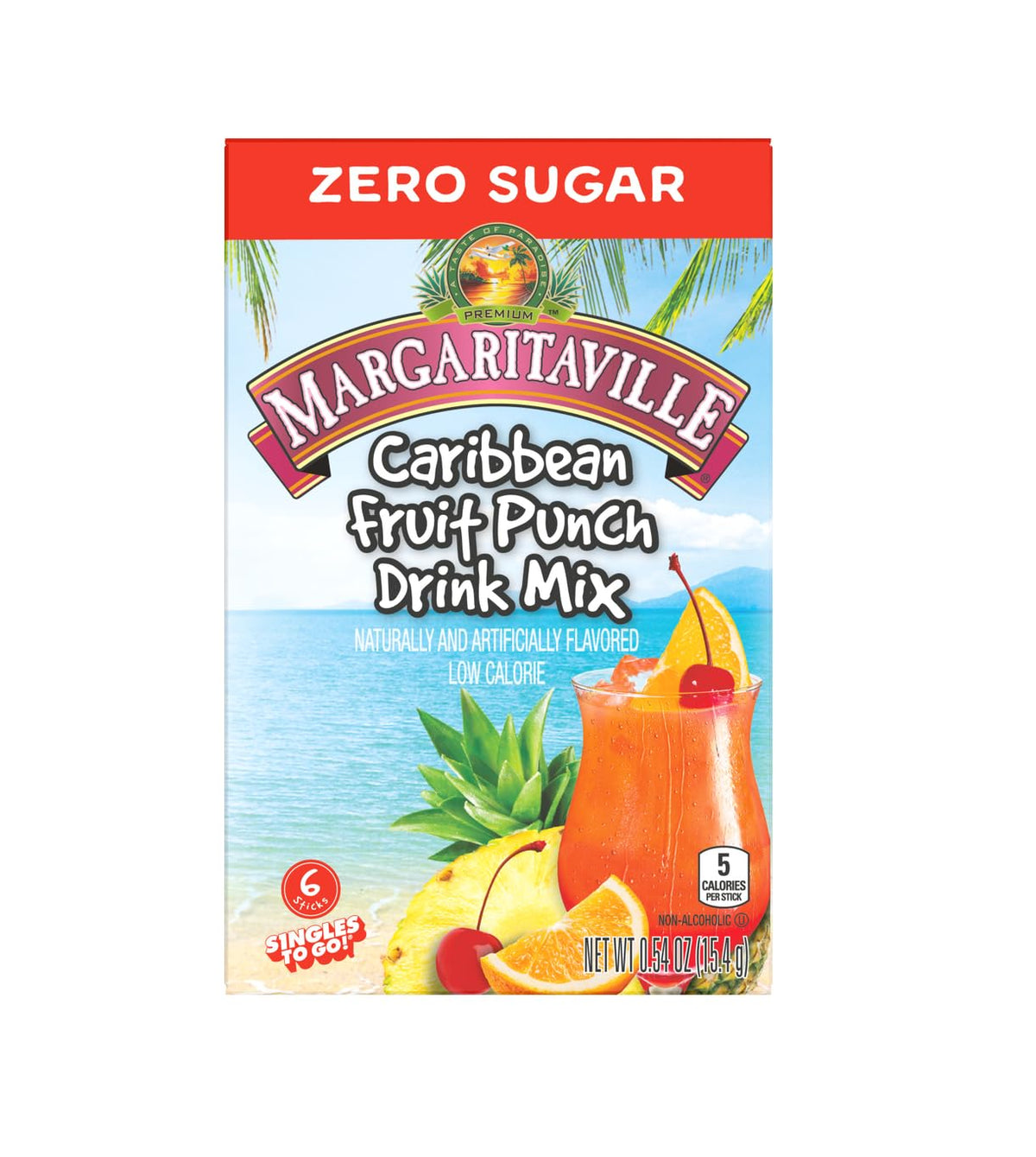 Margaritaville Caribbean Fruit Punch glass showing tropical flavor in a refreshing beverage.