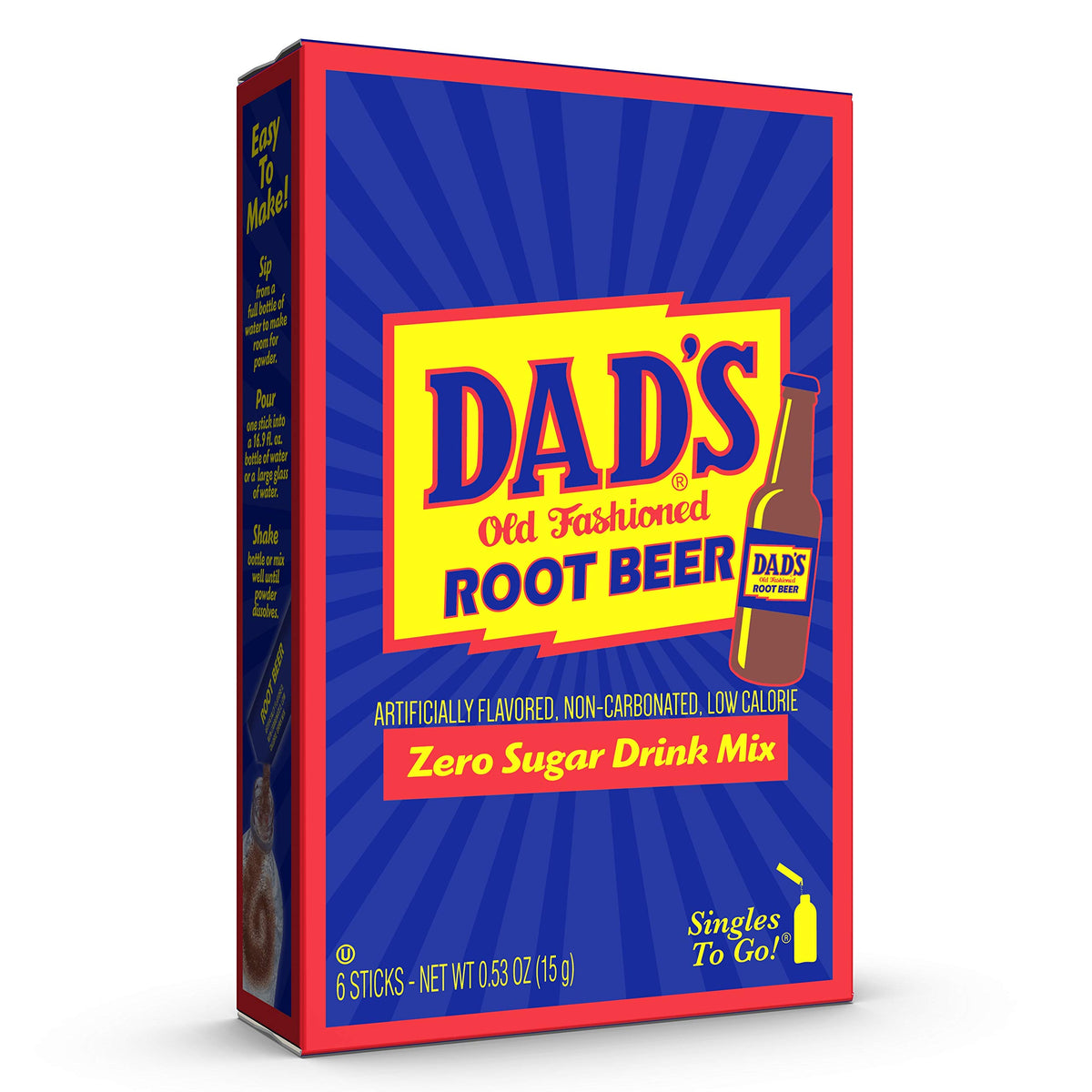 Dad's Old Fashioned Root Beer dissolved in a tall glass reveals refreshing color.