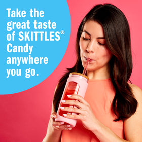 Family enjoys zero-sugar flavored water with Skittles Singles To Go.