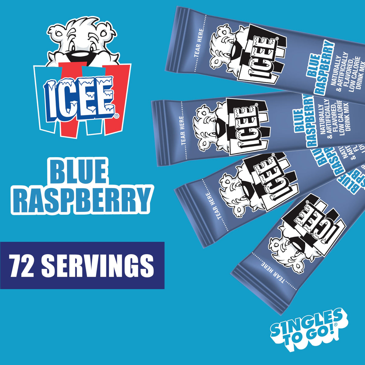 ICEE Singles To Go packets ready to mix for a quick, low calorie flavor boost