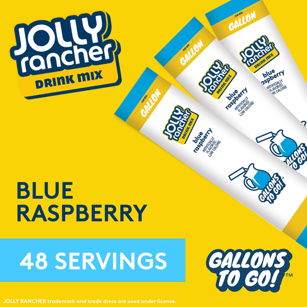 JOLLY RANCHER blue raspberry stick dissolving in water to boost flavor in a gallon pitcher.