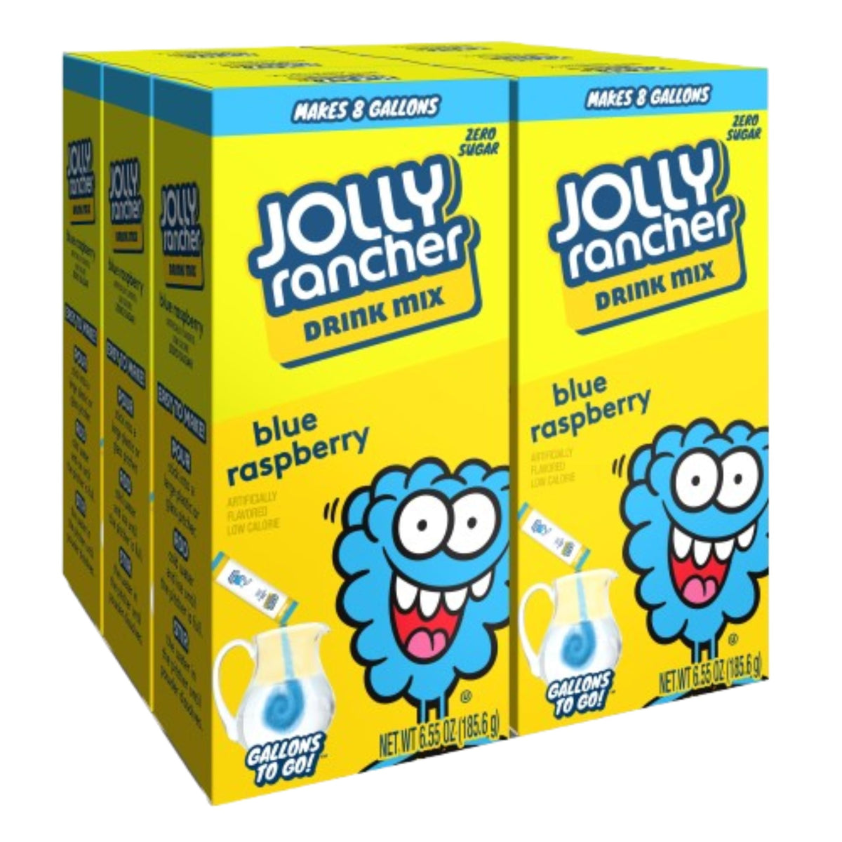 SINGLES TO GO! JOLLY RANCHER blue raspberry stick being added to a pitcher for refreshing hydration.