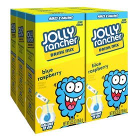 SINGLES TO GO! JOLLY RANCHER blue raspberry stick being added to a pitcher for refreshing hydration.