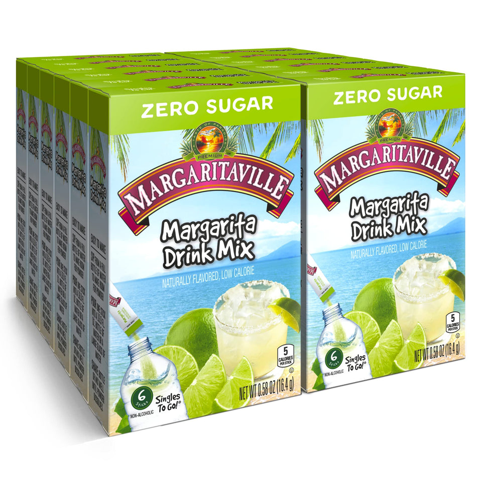 Margaritaville Singles To Go box front with 72 servings for home stocking