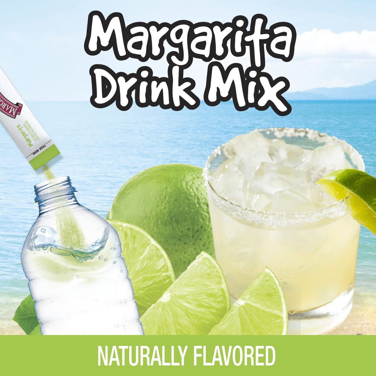 Close-up of Margaritaville packets highlighting sugar-free and low-calorie options