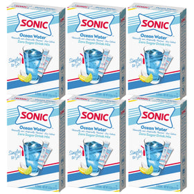 SINGLES TO GO Ocean Water box front, six-box case for easy on-the-go hydration.