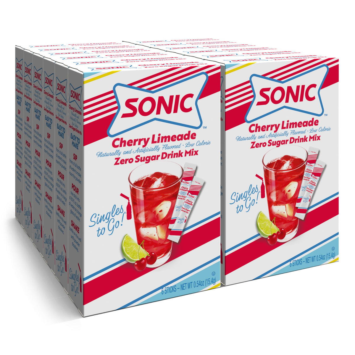 SINGLES TO GO Sonic Cherry Limeade box front highlighting convenient on-the-go flavor