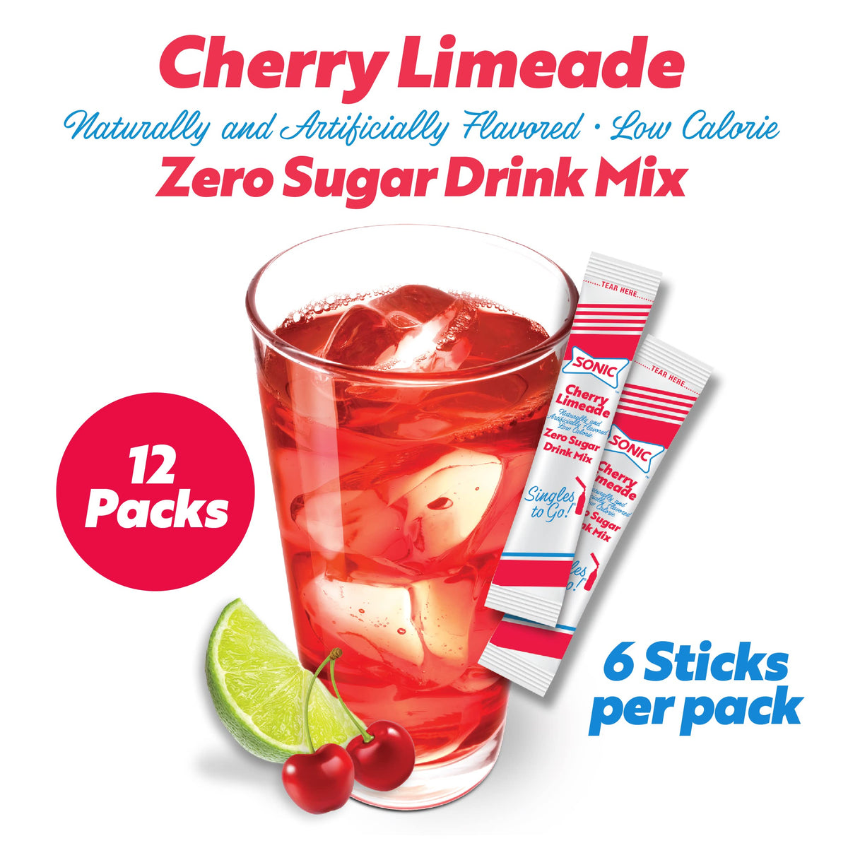 SINGLES TO GO Sonic Cherry Limeade glass of flavored water with zero sugar