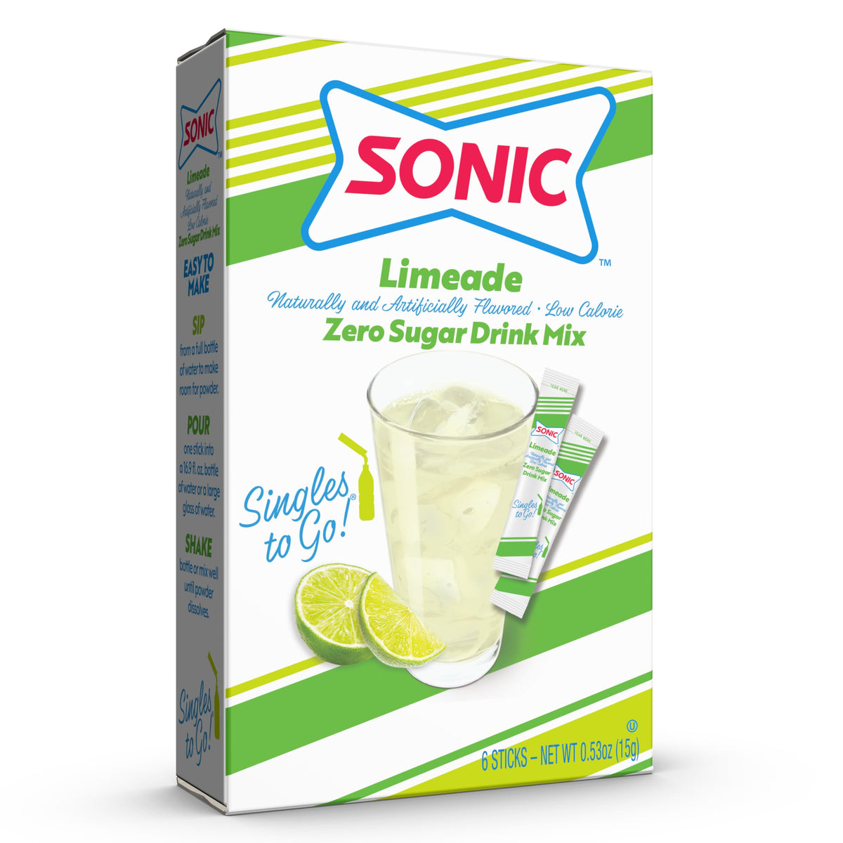 Pouring Sonic Limeade packet into water bottle for quick flavor.