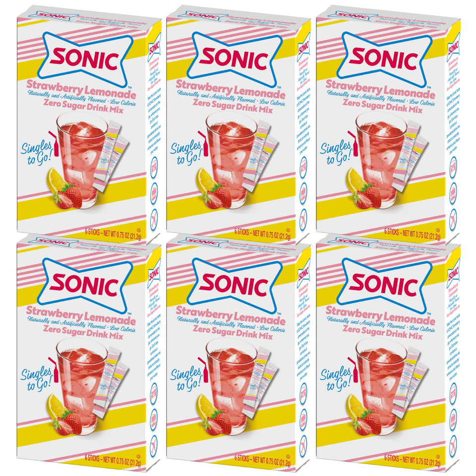 SINGLES TO GO Sonic Strawberry Lemonade box front for on-the-go flavor.