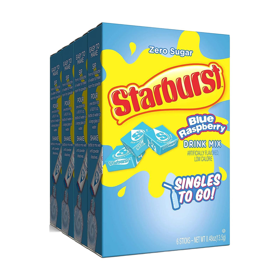 SINGLES TO GO Starburst Blue Raspberry stick dissolves quickly for on-the-go flavor.