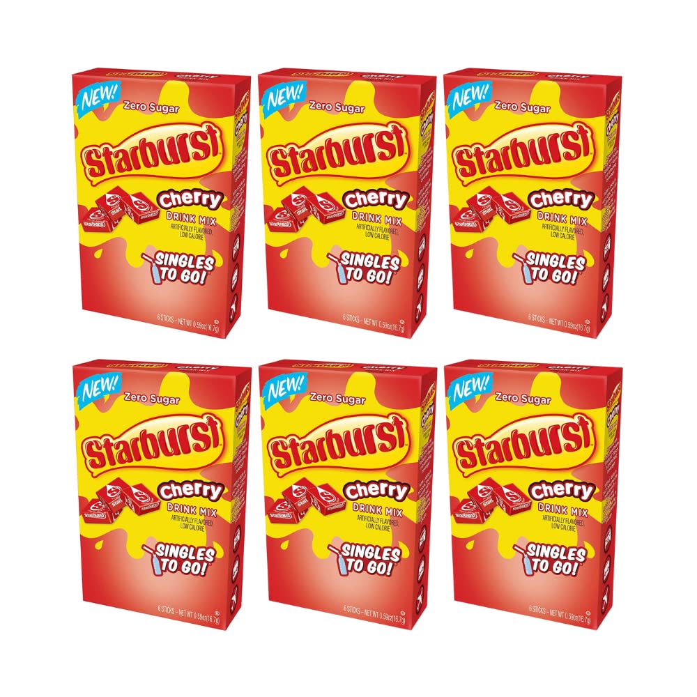 SINGLES TO GO Starburst Cherry boxes on shelf for convenient hydration.