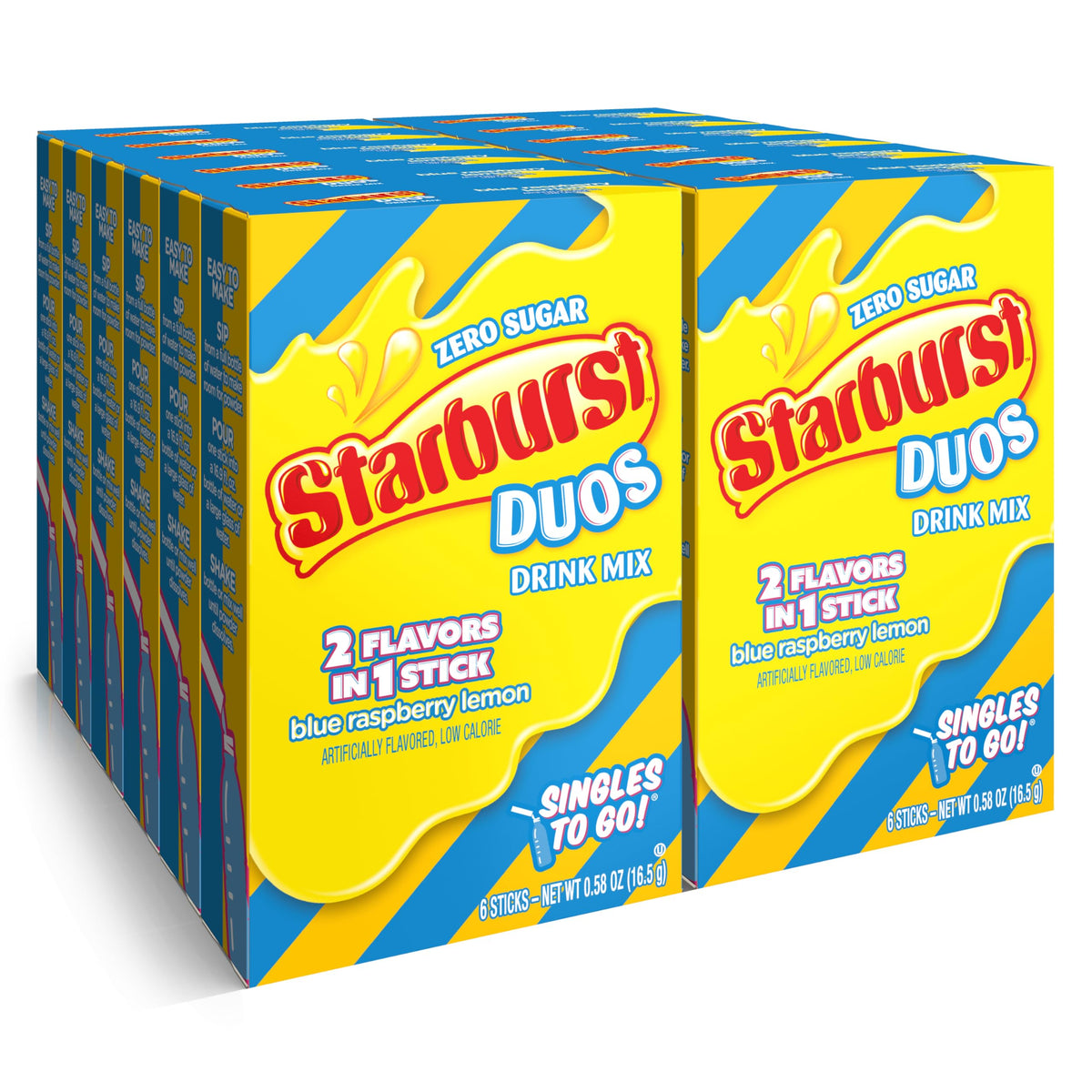 Starburst Duos Singles To Go blue raspberry lemon box for convenient on-the-go flavor.