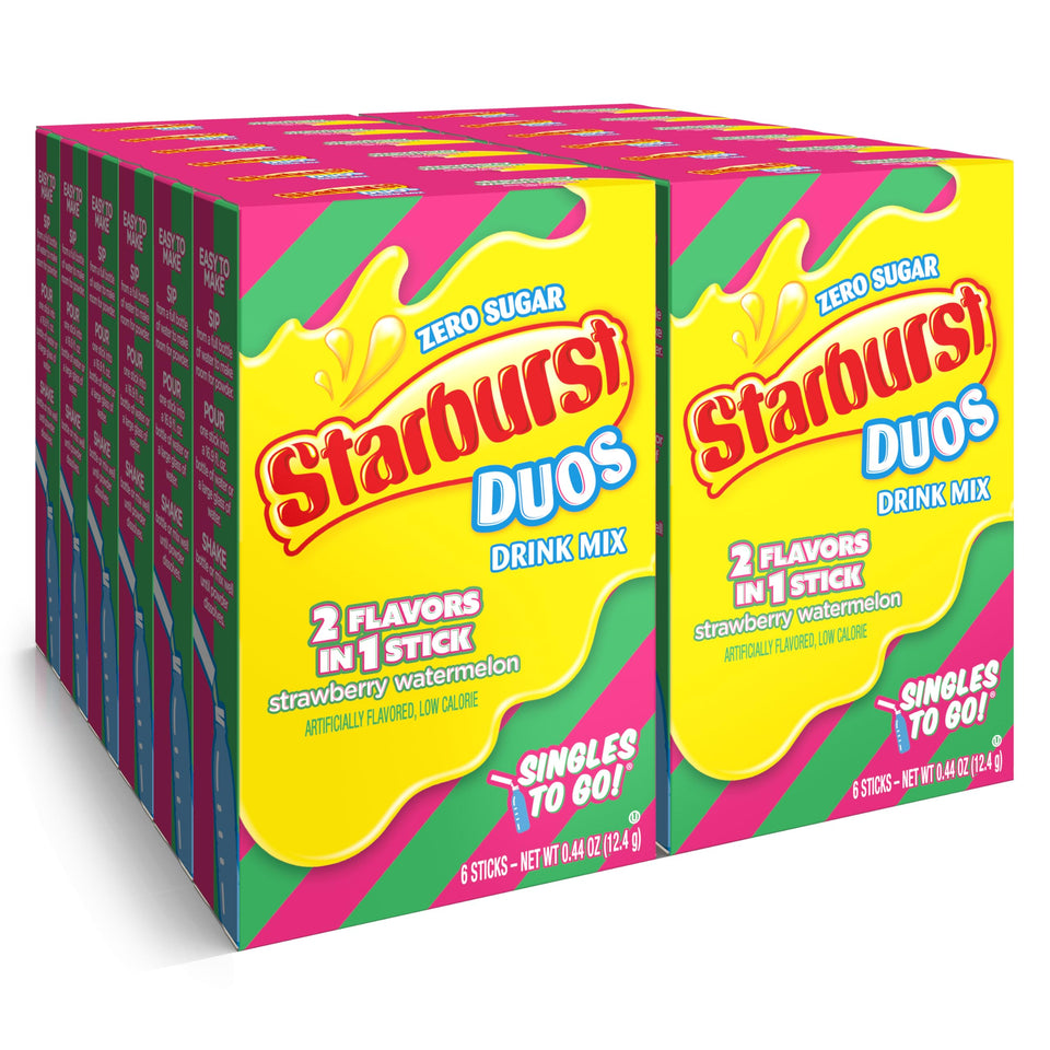 SINGLES TO GO Starburst Duos box with 72 servings for on-the-go flavor.