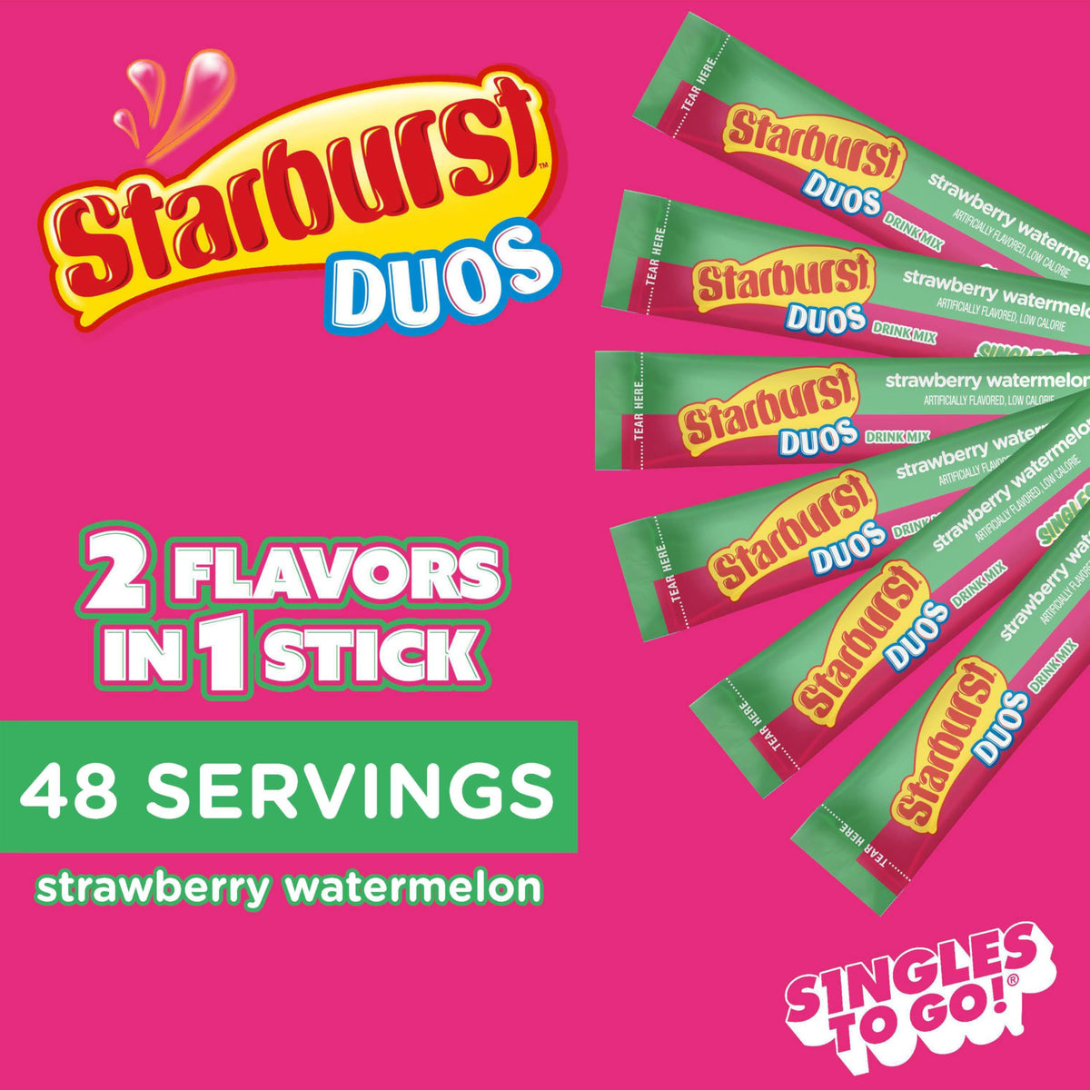 Starburst Duos Singles To Go stick packet ready to mix in water.
