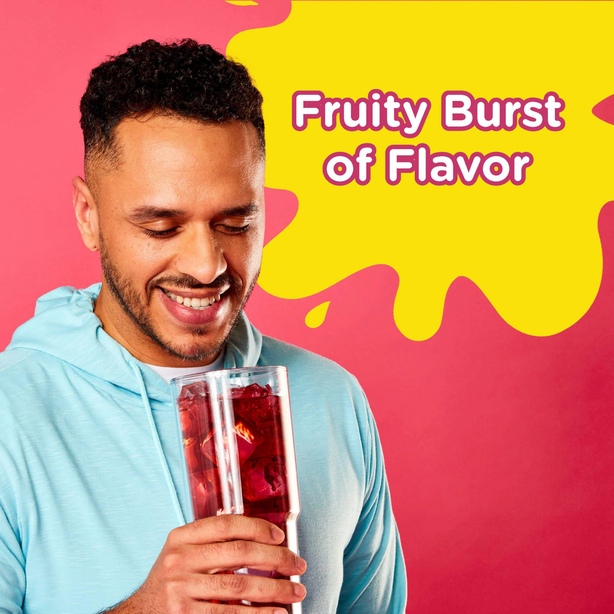 Stirred Starburst Fruit Punch drink in a glass, a refreshing sugar-free option