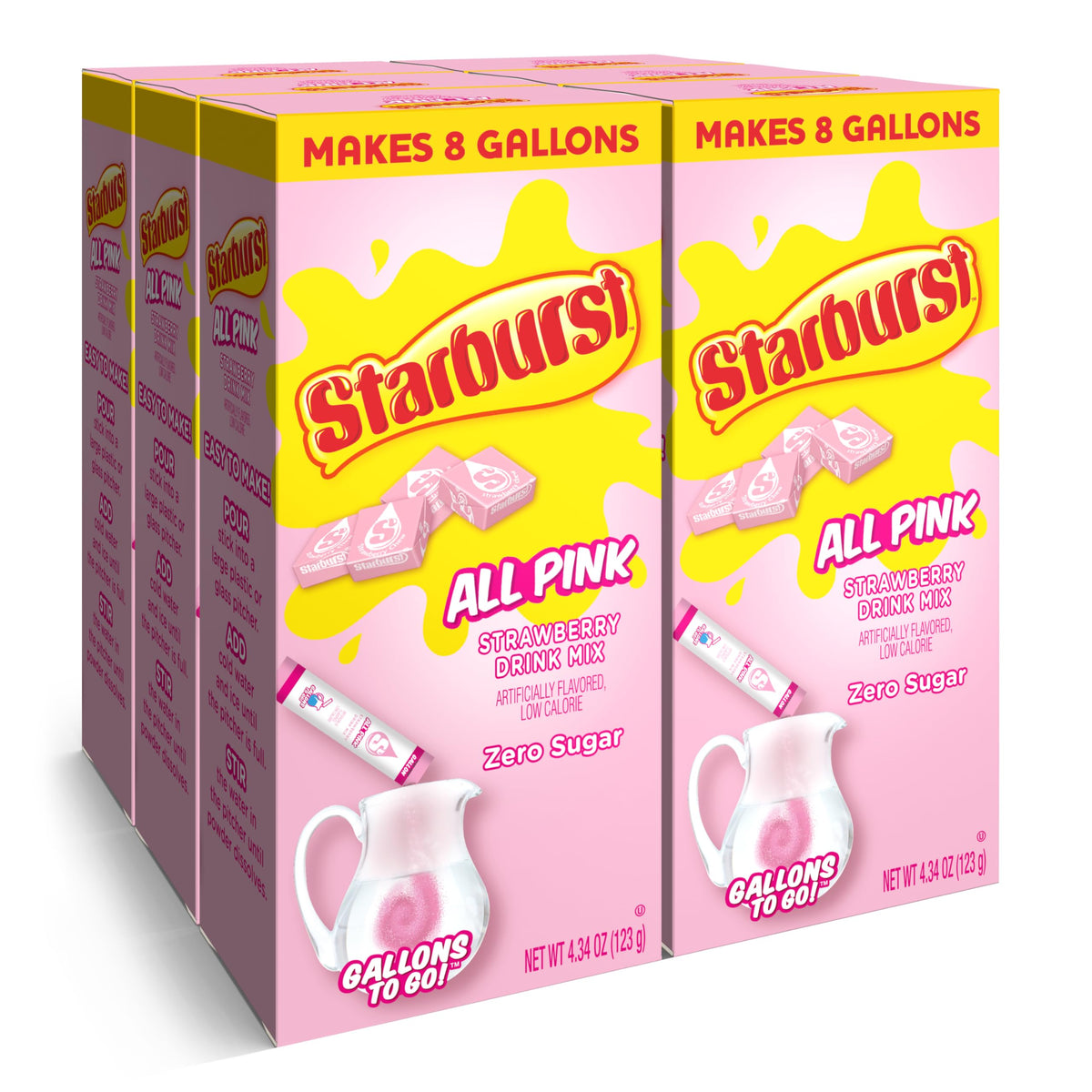 Starburst Gallons To Go packaging with individual sachets for quick flavor addition
