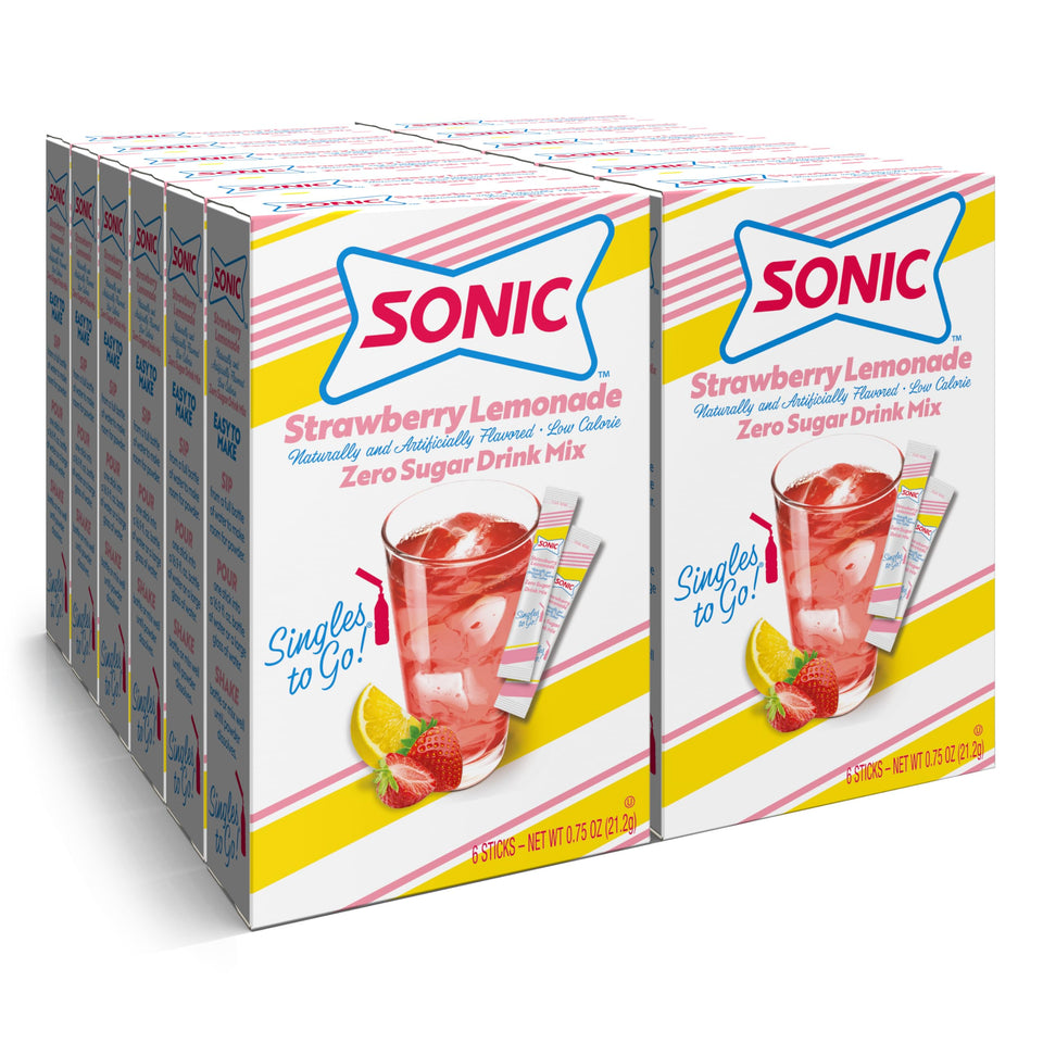SINGLES TO GO Strawberry Lemonade packet close-up for quick flavor in water