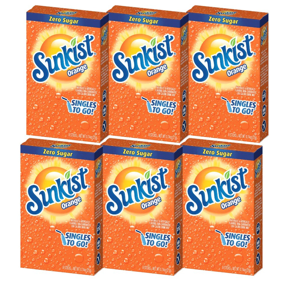 SINGLES TO GO! Sunkist Orange box packaging showcases convenient, on-the-go flavor.