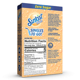 SINGLES TO GO Sunkist Peach sachet dissolves in water for a flavorful, caffeine-free drink