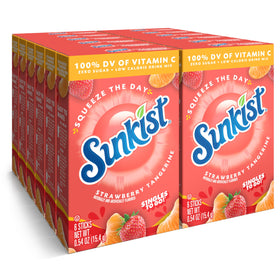 SINGLES TO GO! Sunkist Strawberry Tangerine packet front, convenient hydration with Vitamin C.