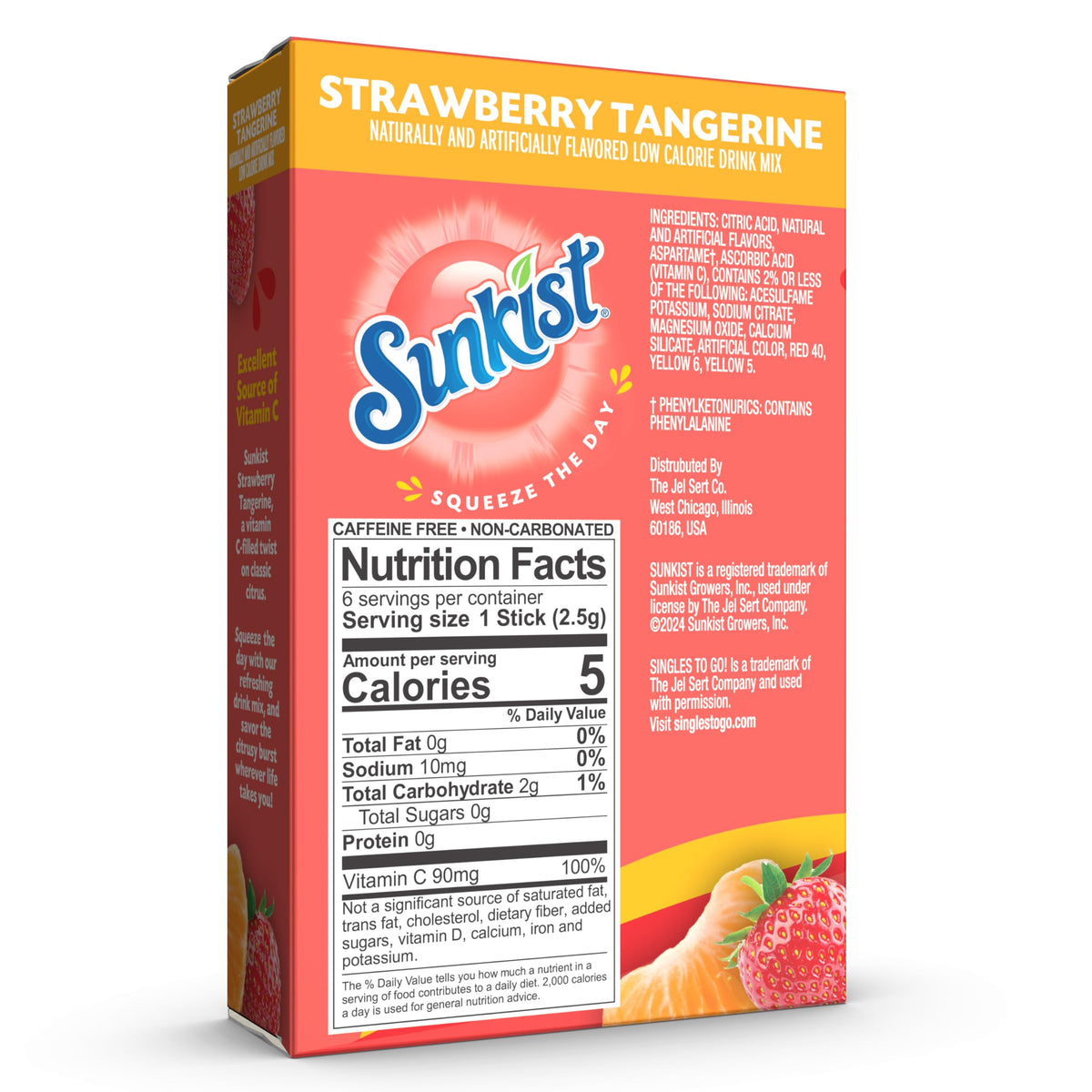 SINGLES TO GO! Sunkist Strawberry Tangerine packet opened, easy to mix into a bottle.