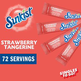 SINGLES TO GO! Sunkist Strawberry Tangerine pour into water, refreshing flavor in seconds.