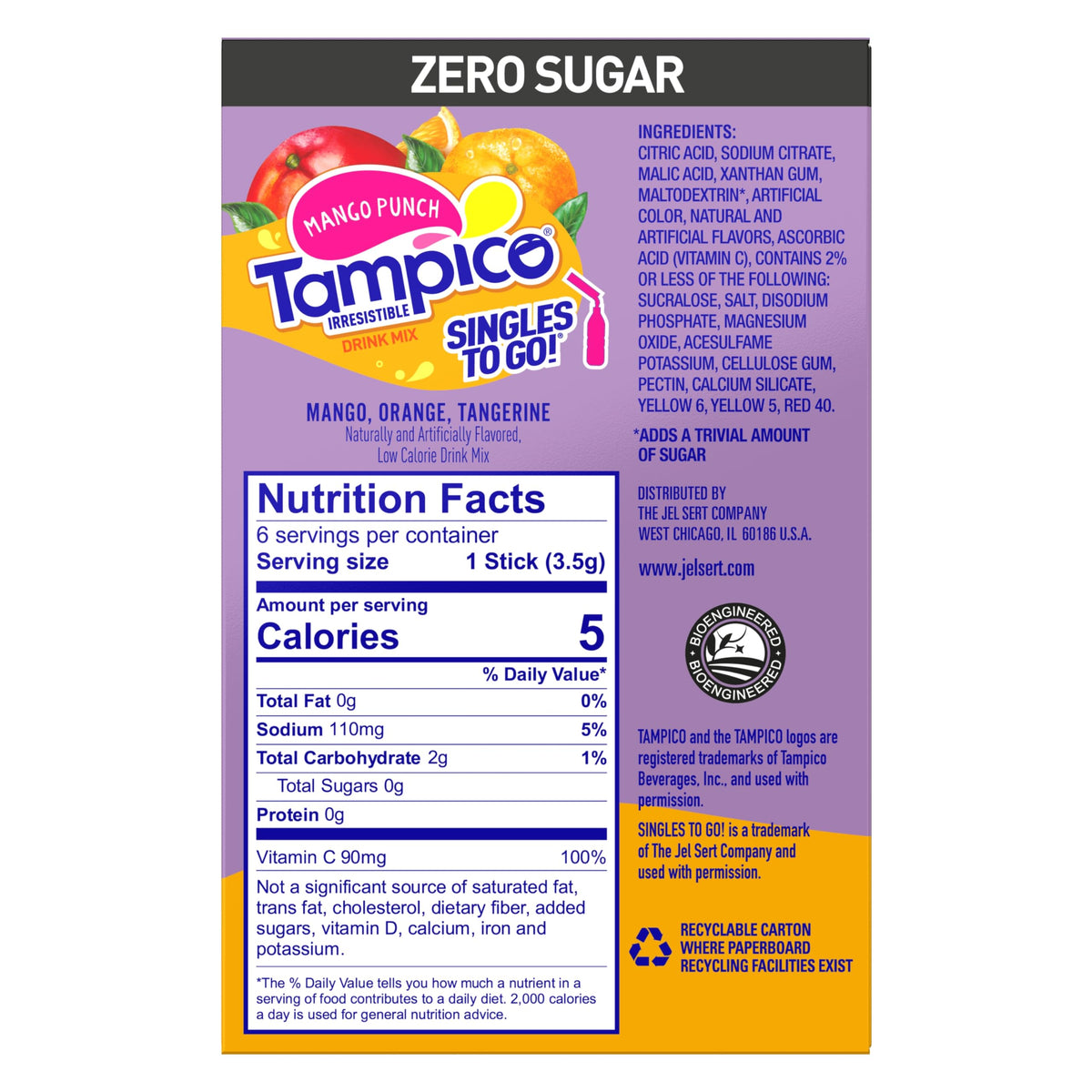 SINGLES TO GO Tampico glass with vibrant mango-citrus drink ready to sip