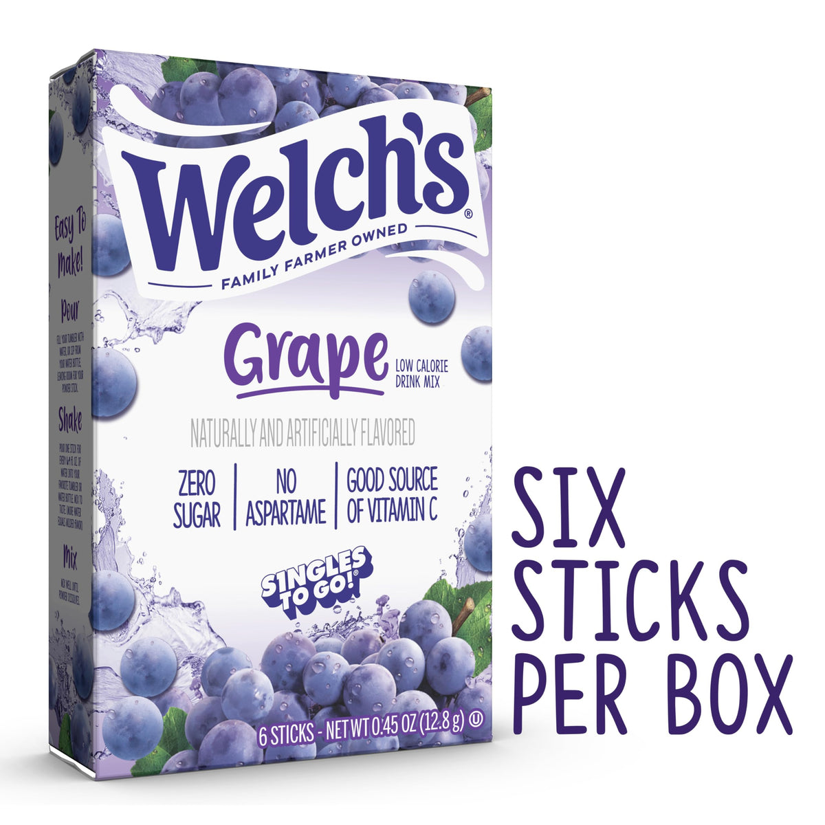Welch's grape powder dissolves quickly in water for refreshment.