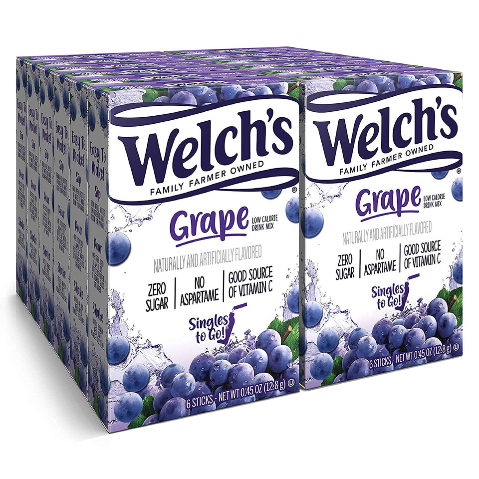 Welch's Singles To Go grape packet closeup for portable hydration on the go.