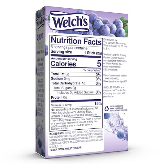 Welch's grape packets held in hand for quick on-the-go mixing