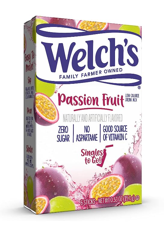 Welch's passion fruit boxes offer portable flavor for quick refreshments.