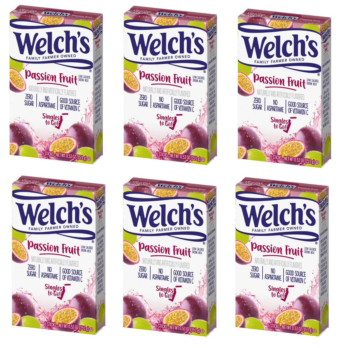SINGLES TO GO! Welch's passion fruit packets for on-the-go hydration.