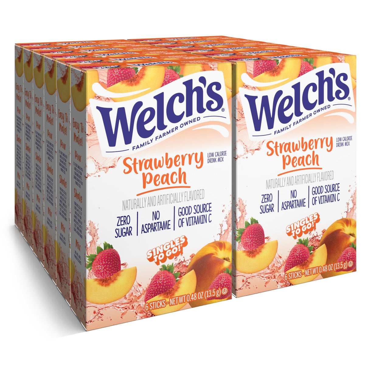 Welch's Singles To Go box with strawberry peach flavor for on-the-go hydration.