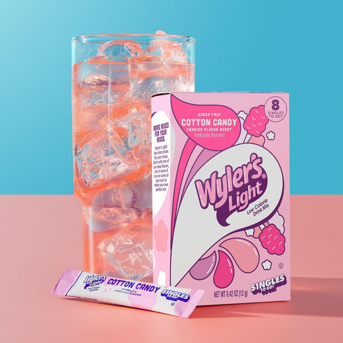 Wyler's Light Cotton Candy box side highlighting six-box pack