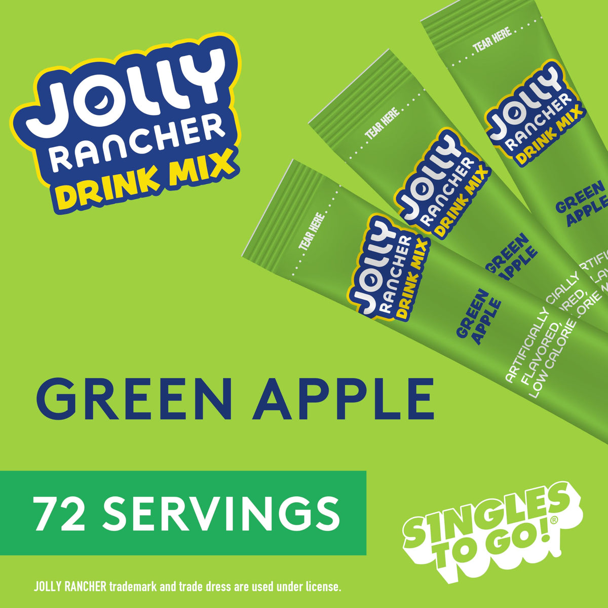 SINGLES TO GO! close-up packets dissolving for bold green apple flavor.