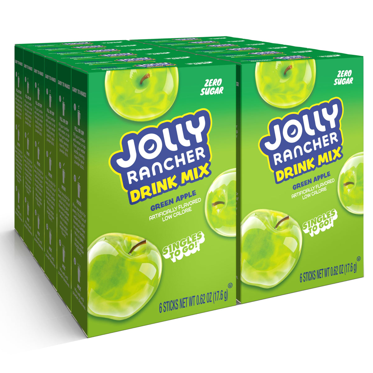 SINGLES TO GO! Jolly Rancher Green Apple powder box ready to mix.