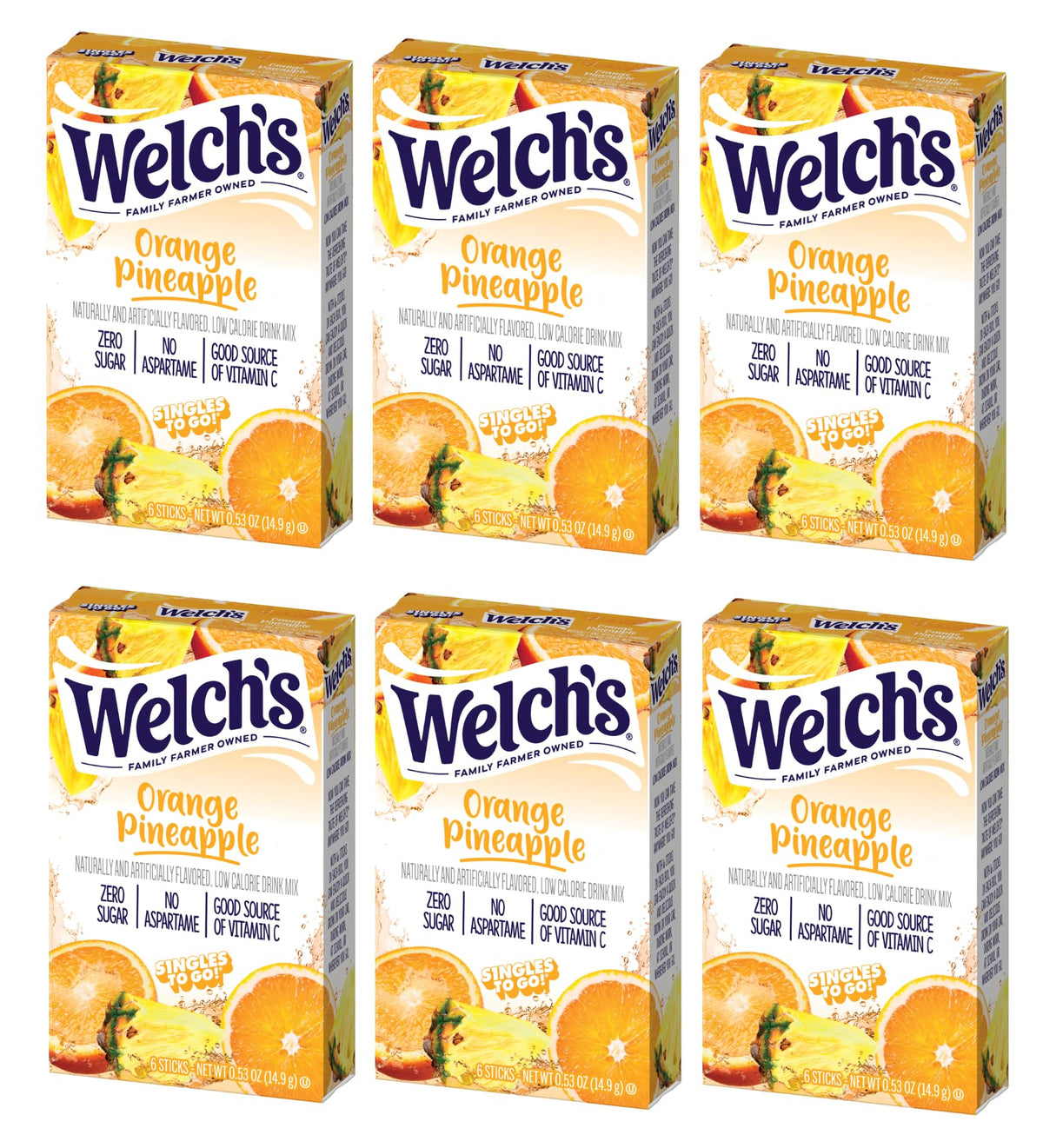 SINGLES TO GO orange pineapple stick for on-the-go hydration with zero sugar.
